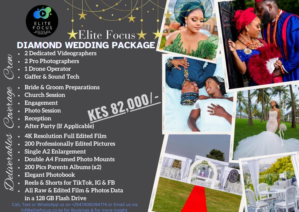 Wedding Photography Packages in Kenya | Diamond Executive Wedding Photography packages in Kenya | Wedding Packages in Kenya | Wedding Filming Packages in Kenya