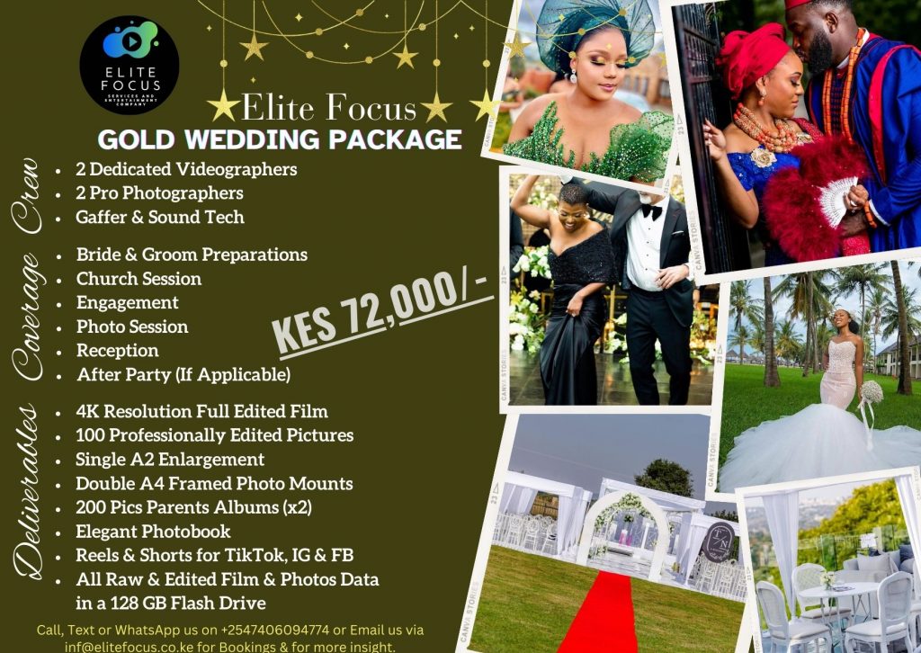 Wedding Photography Packages in Kenya | Gold Wedding Photography packages in Kenya | Wedding Packages in Kenya | Wedding Filming Packages in Kenya