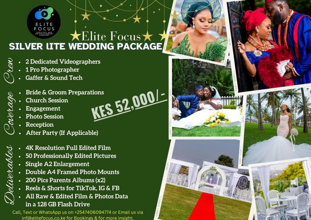 Wedding Photography Packages in Kenya | Silver Lite Wedding Photography packages in Kenya | Wedding Packages in Kenya | Wedding Filming Packages in Kenya
